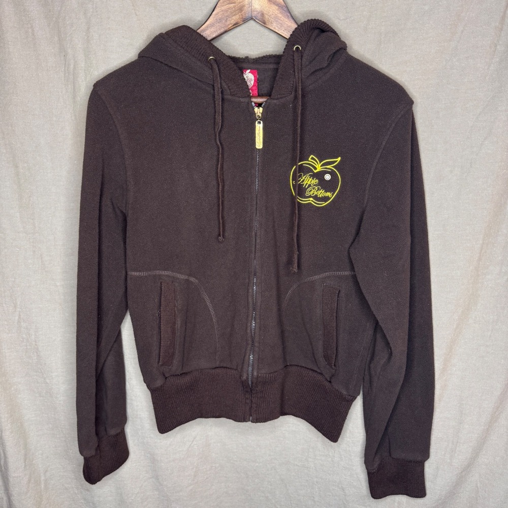 Y2K Apple Bottoms Brown Fleece Bomber Zip Up Hoodie Embroidered Logo Vintage M